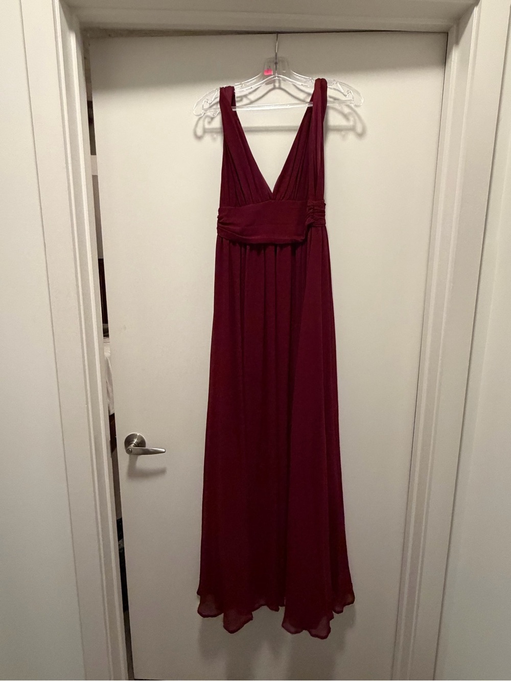 Lulu’s Sleeveless Wine V-Neck Maxi Dress with Empire Waist